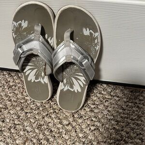 Clarks Metallic Silver Floral Sandals